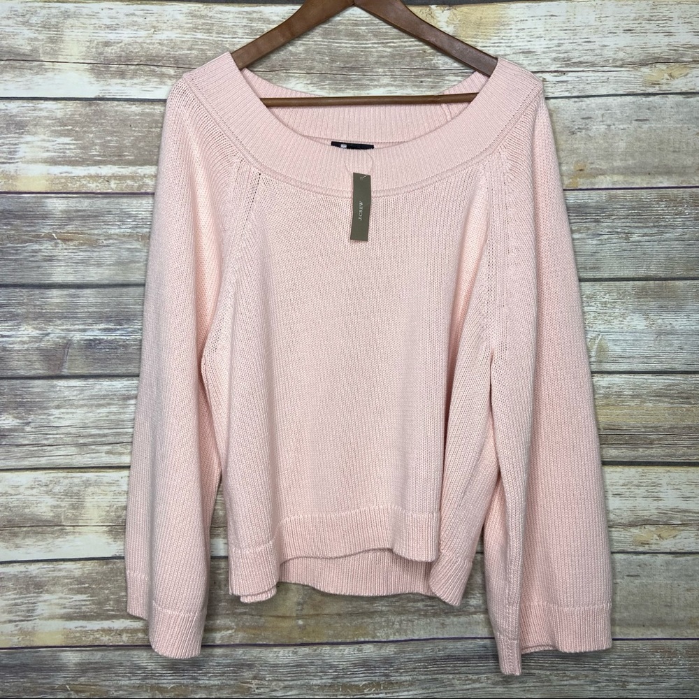 NWT J Crew M Relaxed-sleeve boatneck beach sweater soft pink peach - Picture 4 of 8
